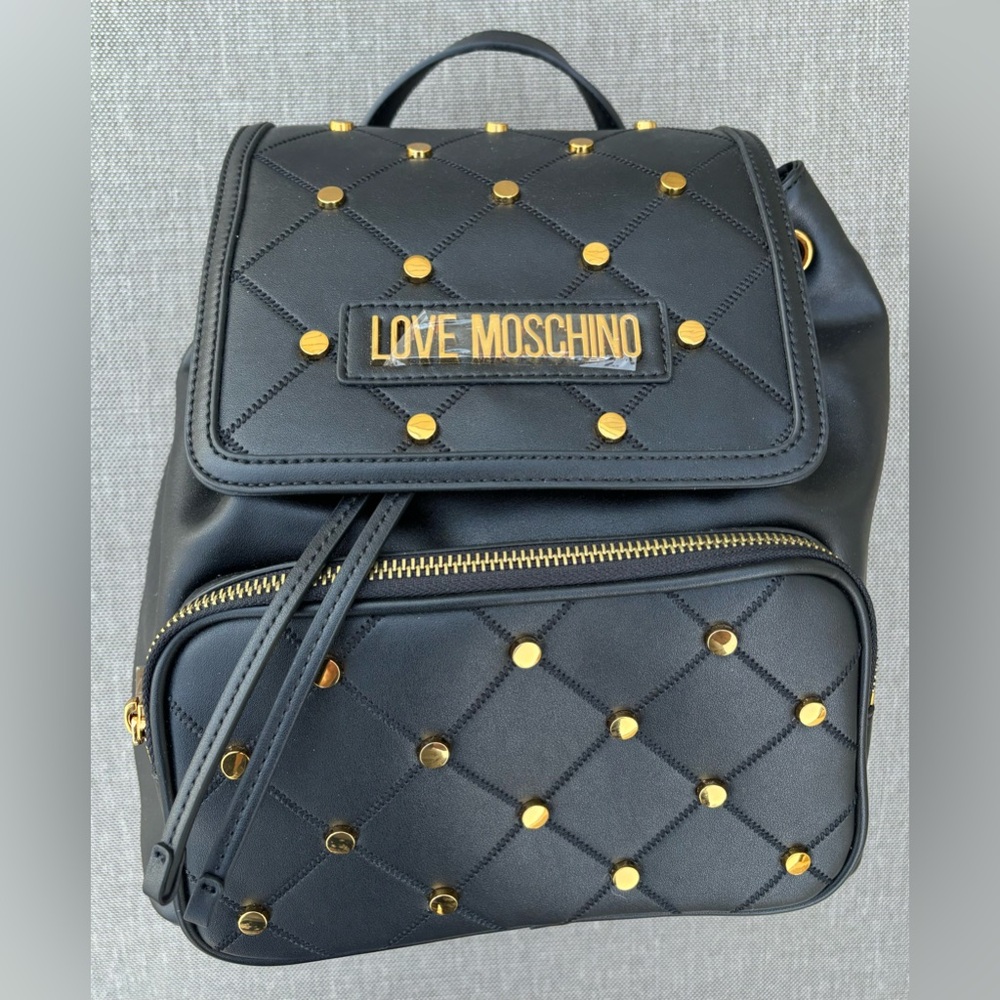 Love Moschino Women’s Backpack Diamond Quilted Gold-Tone Metal Studded Bag